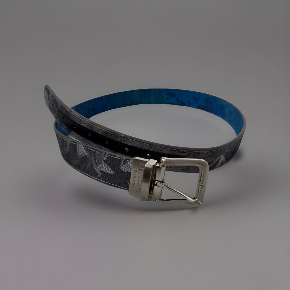 Realtree Gray Blue Fishing Reversible Belt Mens Size 34